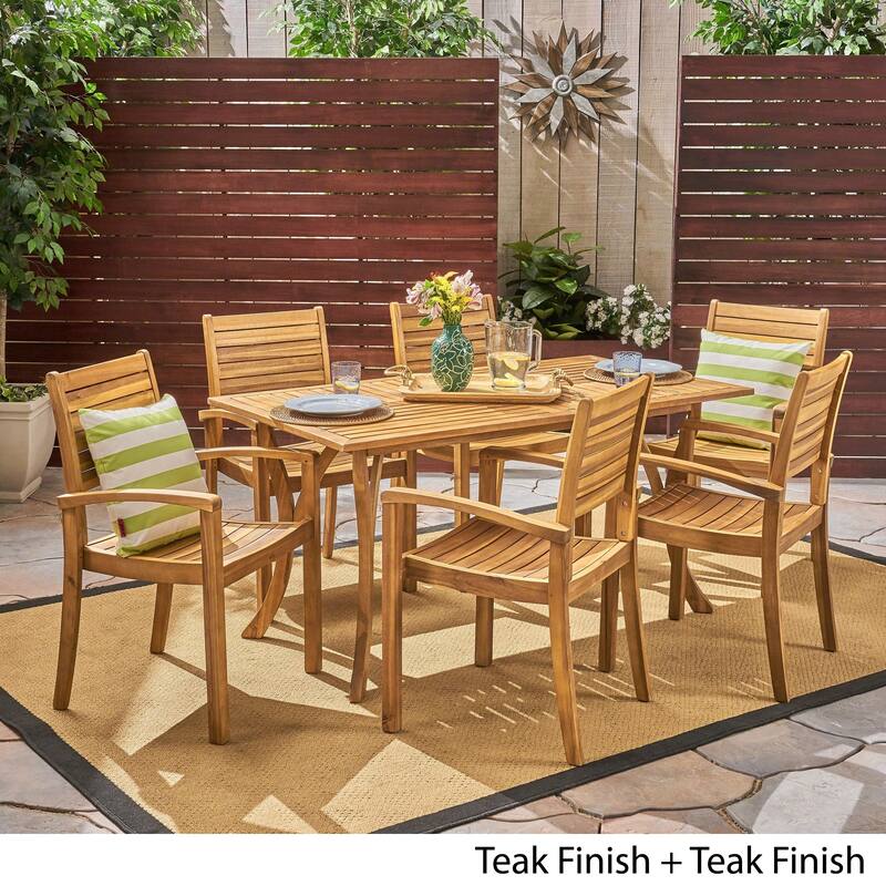 Anchor Outdoor 6-Seater Rectangular Acacia Wood Dining Set by Christopher Knight Home
