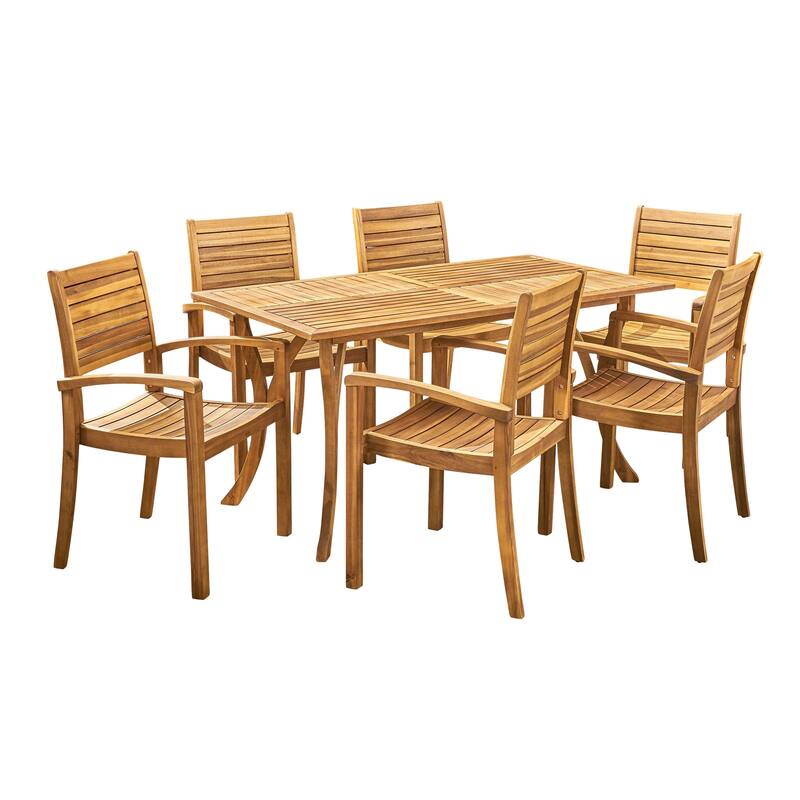 Anchor Outdoor 6-Seater Rectangular Acacia Wood Dining Set by Christopher Knight Home