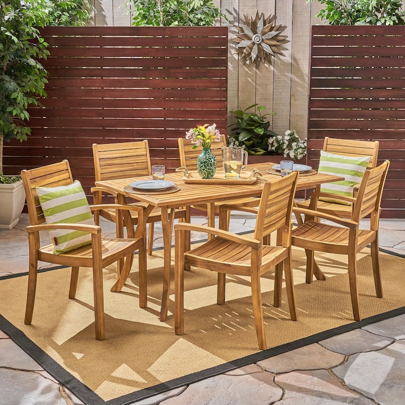 Anchor Outdoor 6-Seater Rectangular Acacia Wood Dining Set by Christopher Knight Home - Teak