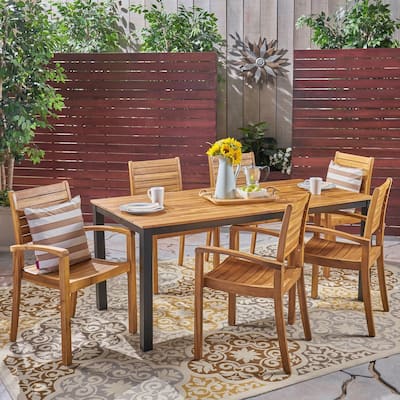 Barstow Outdoor 6-Seater Rectangular Acacia Wood Dining Set by Christopher Knight Home