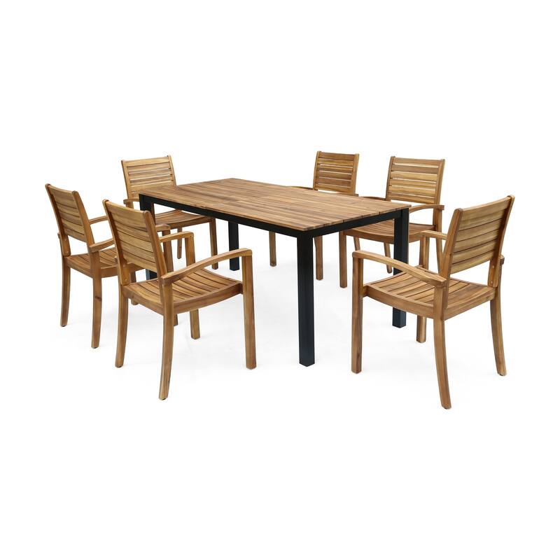 Barstow Outdoor 6-Seater Rectangular Acacia Wood Dining Set by Christopher Knight Home - Teak