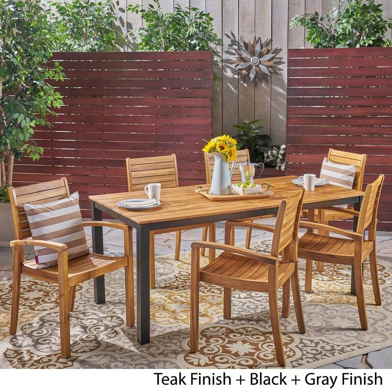 Barstow Outdoor 6-Seater Rectangular Acacia Wood Dining Set by Christopher Knight Home