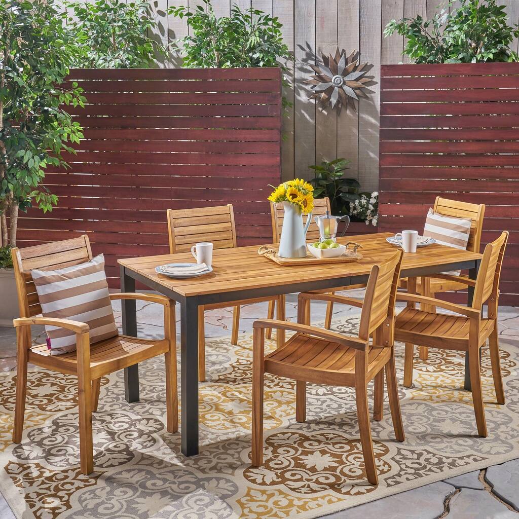Barstow Outdoor 6-Seater Rectangular Acacia Wood Dining Set by Christopher Knight Home