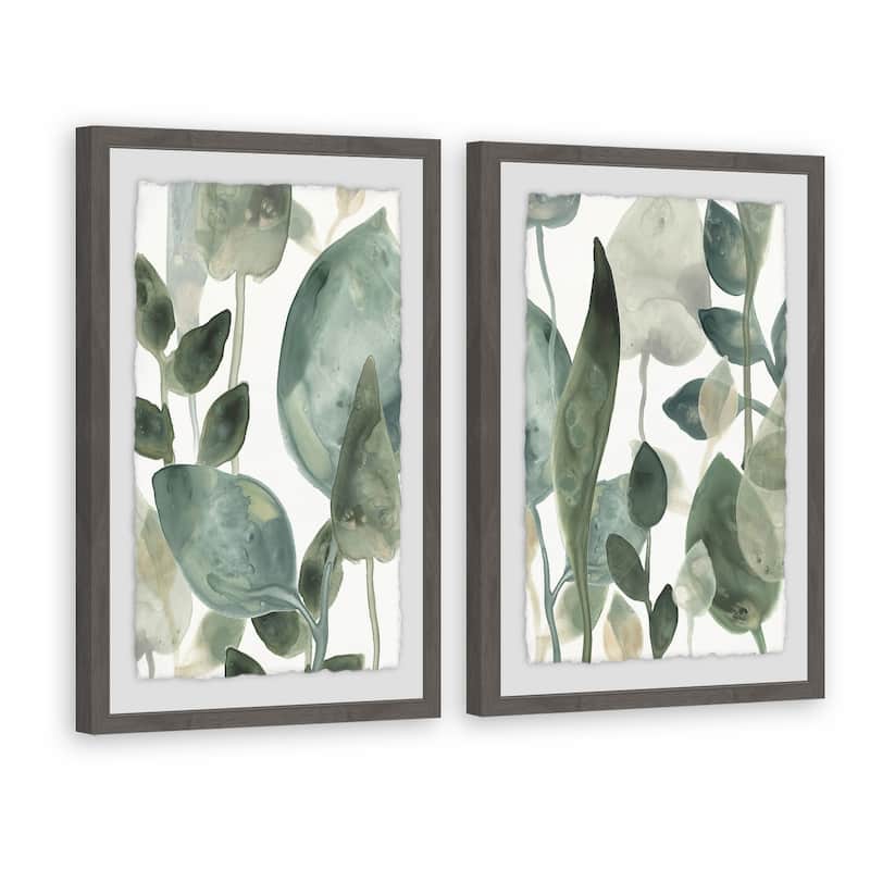 Marmont Hill - Handmade Water Leaves VI Diptych - Multi-Color
