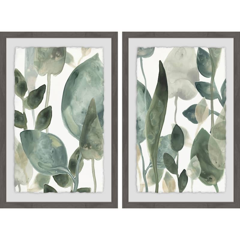 Marmont Hill - Handmade Water Leaves VI Diptych - Multi-Color