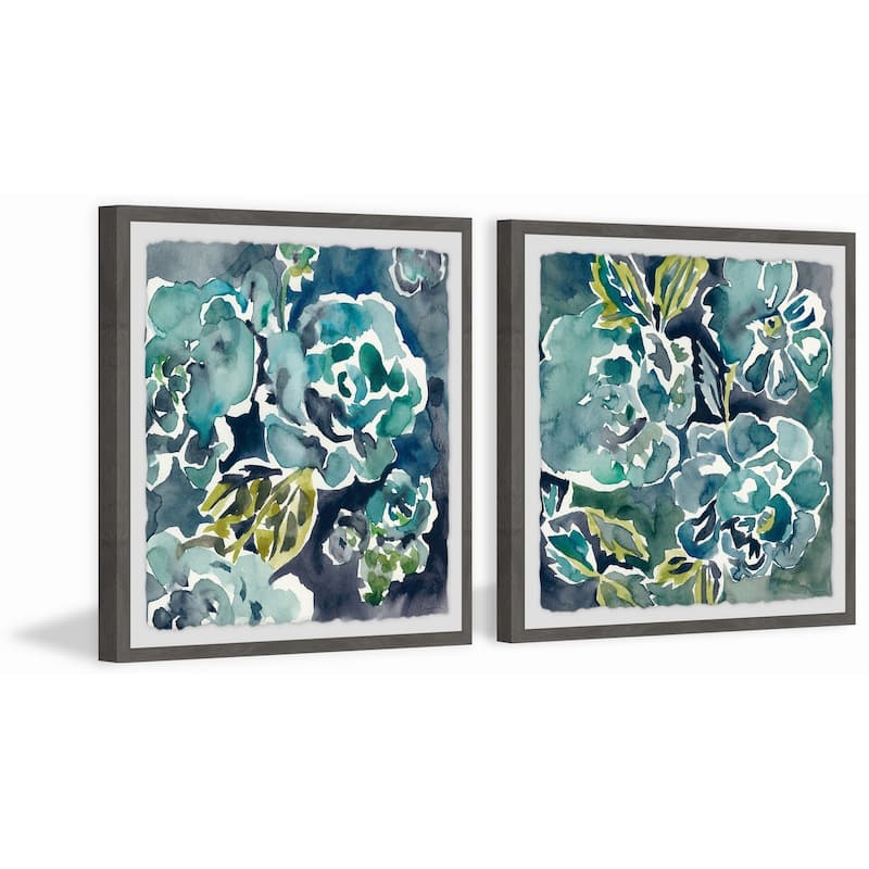 Marmont Hill - Handmade Turquoise Rose Diptych - Multi-Color