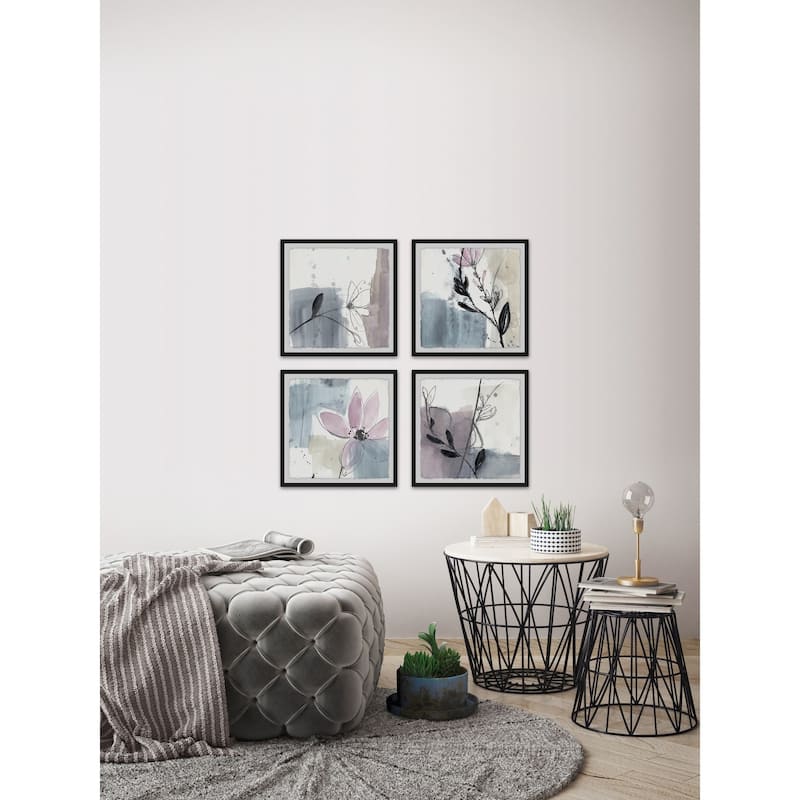 Marmont Hill - Handmade Flower Outlines Quadriptych - Multi-Color