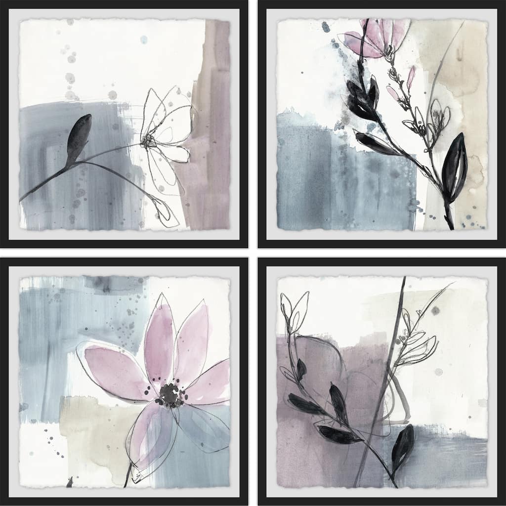 Marmont Hill - Handmade Flower Outlines Quadriptych - Multi-Color