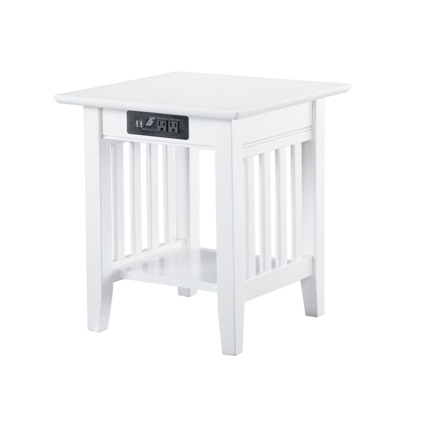 Mission End Table with Charging Station in White