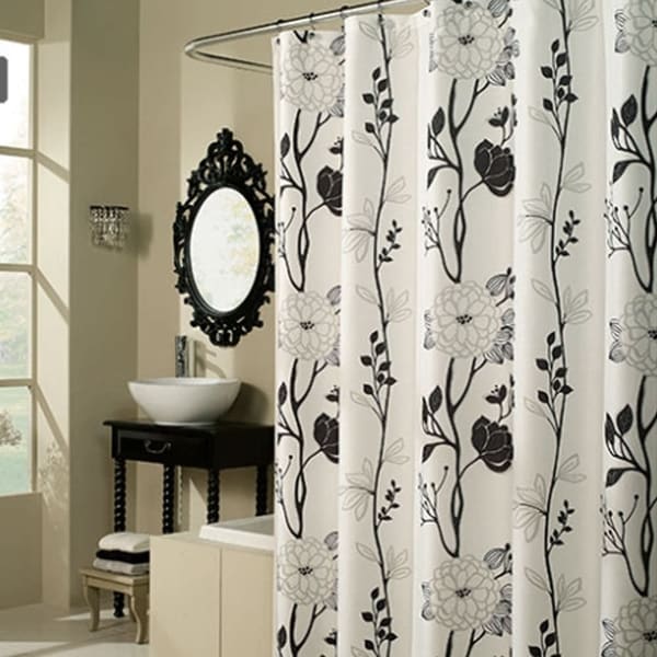 Shop Polyester Fabric Black and White Shower Curtain 70" x ...