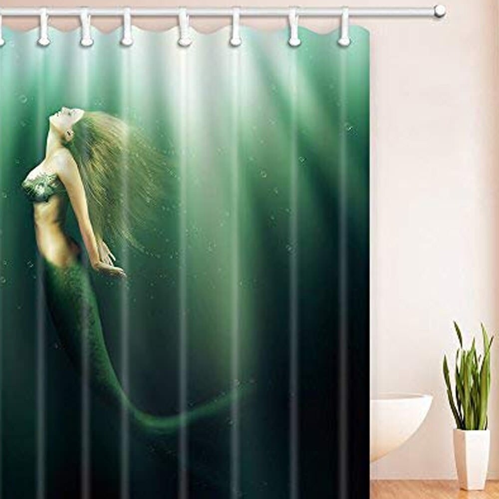 Shop Polyester Fabric Green Mermaid Shower Curtain With Hooks 70