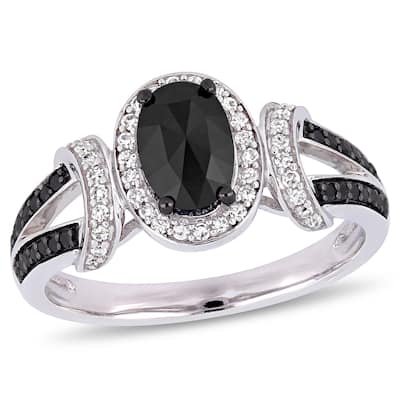 Miadora 10k White Gold with Black Rhodium 1ct TDW Black and White Diamond Split Shank Ring