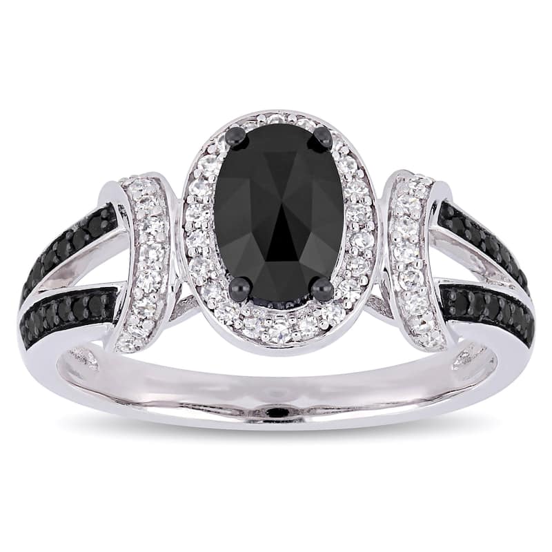 Miadora 10k White Gold with Black Rhodium 1ct TDW Black and White Diamond Split Shank Ring