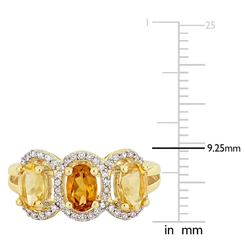 Miadora Yellow Plated Sterling Silver Citrine Madeira Citrine with 1/5ct TDW Diamond 3-Stone Halo Ring