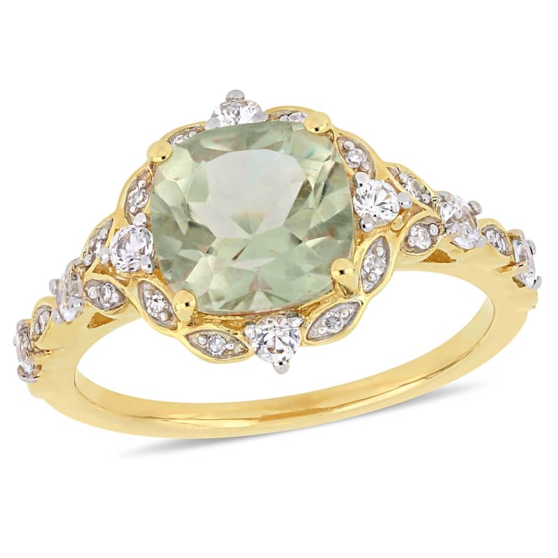 Miadora 14k Yellow Gold Green Amethyst White Sapphire & Diamond Vintage Ring