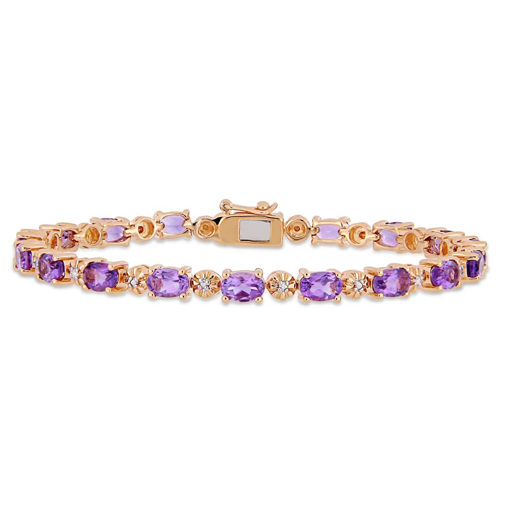 Miadora Rose Plated Sterling Silver Amethyst Diamond Tennis Bracelet