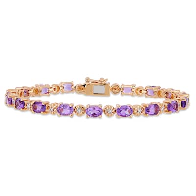 Miadora Rose Plated Sterling Silver Amethyst Diamond Tennis Bracelet