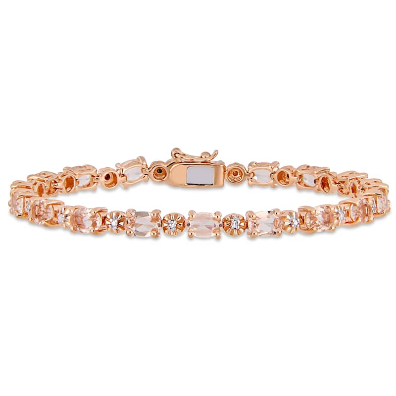Miadora Rose Plated Sterling Silver Simulated Morganite and Diamond Tennis Bracelet