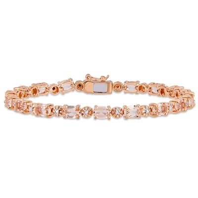 Miadora Rose Plated Sterling Silver Simulated Morganite and Diamond Tennis Bracelet