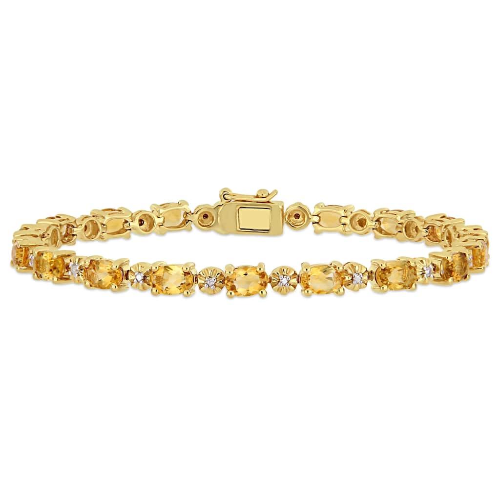 Miadora Yellow Plated Sterling Silver Citrine and Diamond Tennis Bracelet