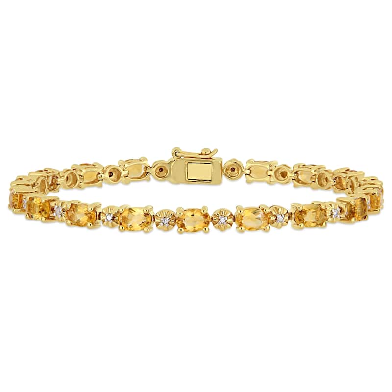 Miadora Yellow Plated Sterling Silver Citrine and Diamond Tennis Bracelet