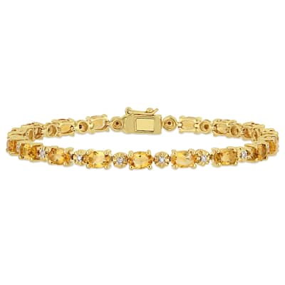 Miadora Yellow Plated Sterling Silver Citrine and Diamond Tennis Bracelet
