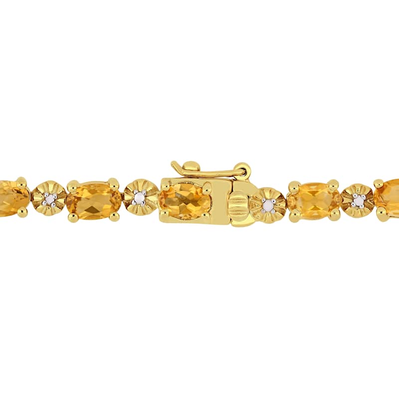 Miadora Yellow Plated Sterling Silver Citrine and Diamond Tennis Bracelet
