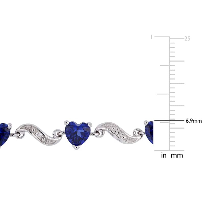 Miadora Sterling Silver Heart-Cut Created Blue Sapphire and Diamond Tennis Bracelet