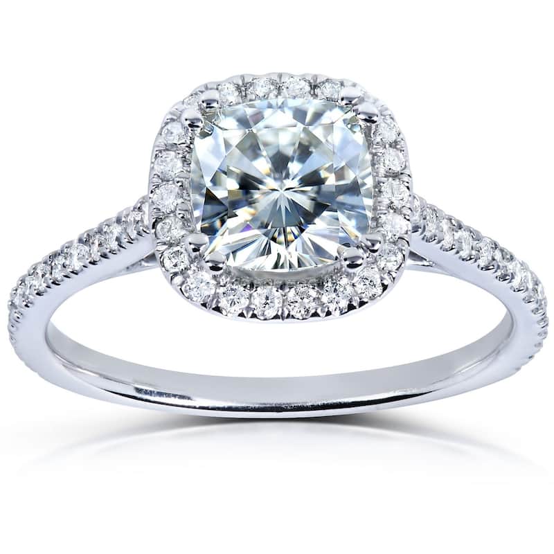 Annello by Kobelli 14k Solid Gold 1 1/3ct TGW Forever One Moissanite and Lab Grown Diamond Halo Engagement Ring (DEF/VS)