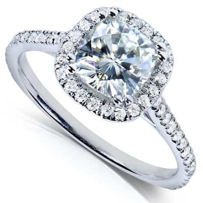 Annello by Kobelli 14k Solid Gold 1 1/3ct TGW Forever One Moissanite and Lab Grown Diamond Halo Engagement Ring (DEF/VS)
