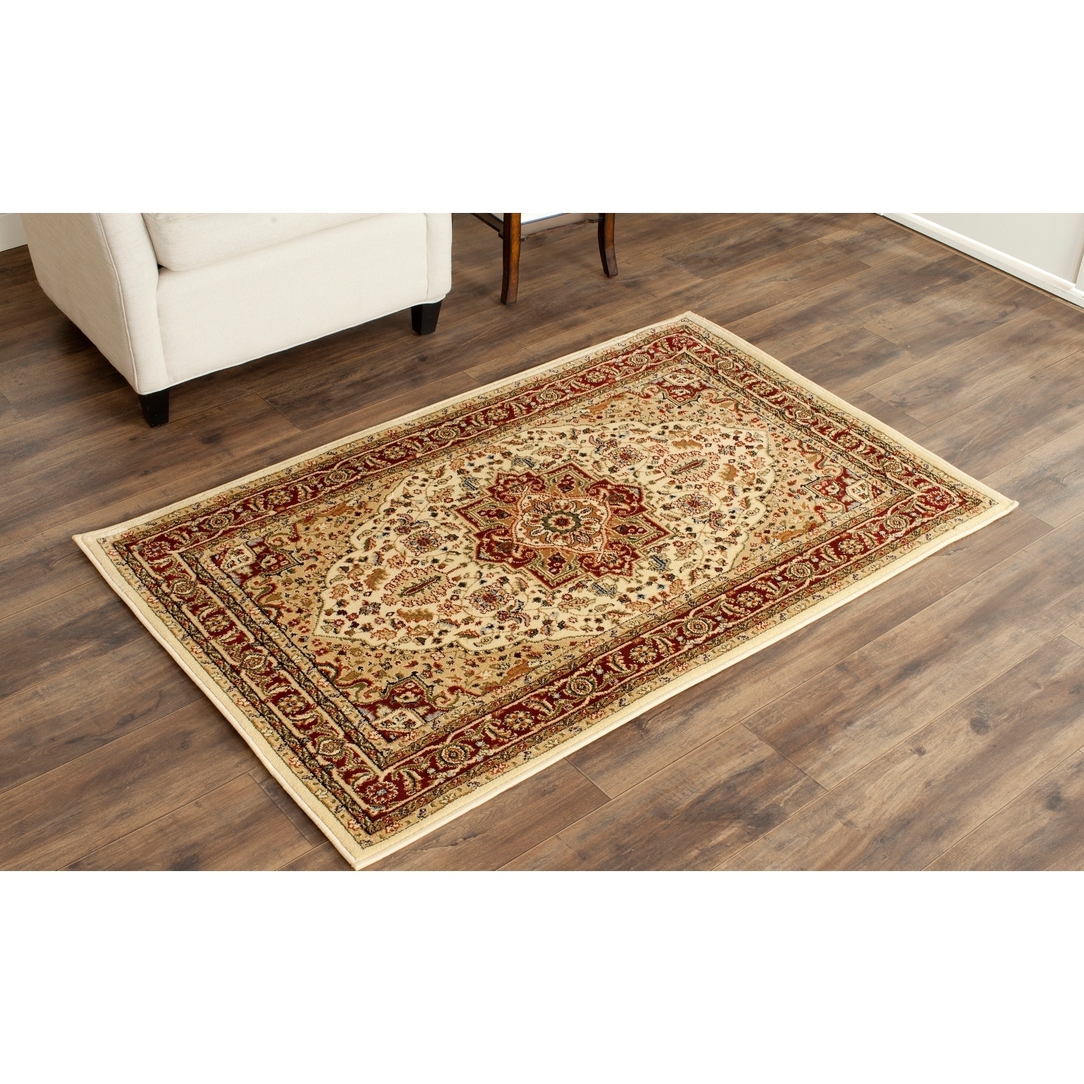Lyndhurst Collection Ivory/red Polyester Rug (33 X 53)