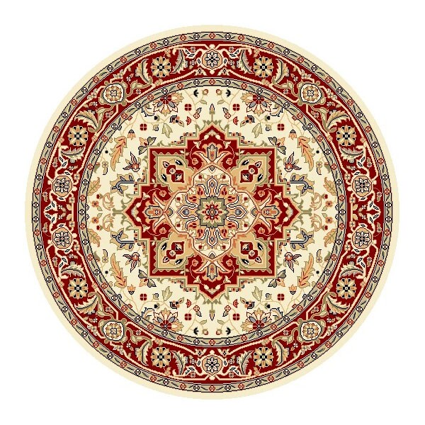 Lyndhurst Collection Ivory/ Red Area Rug (53 Round) (IvoryPattern OrientalMeasures 0.375 inch thickTip We recommend the use of a non skid pad to keep the rug in place on smooth surfaces.All rug sizes are approximate. Due to the difference of monitor col