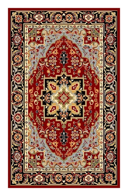 Lyndhurst Collection Oriental Red/ Black Rug (33 X 53)