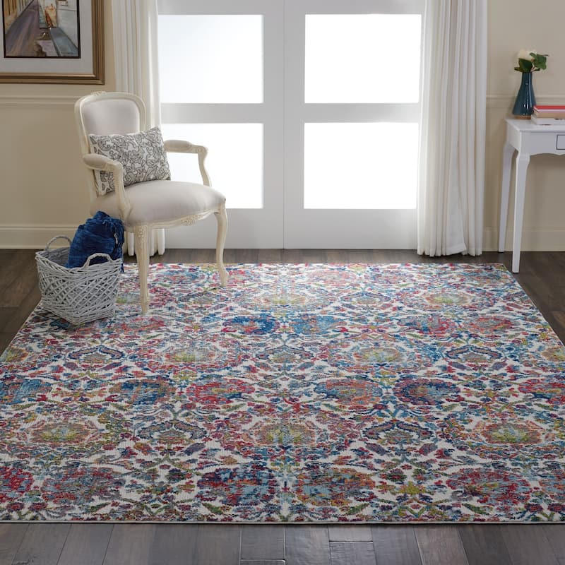 Nourison Global Vintage Ivory/Orange Damask Area Rug