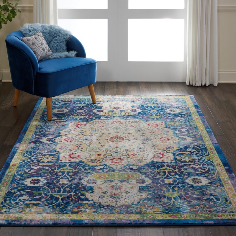 Nourison Global Vintage Blue Medallion Area Rug