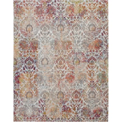 Nourison Global Vintage Ivory/Orange Damask Area Rug