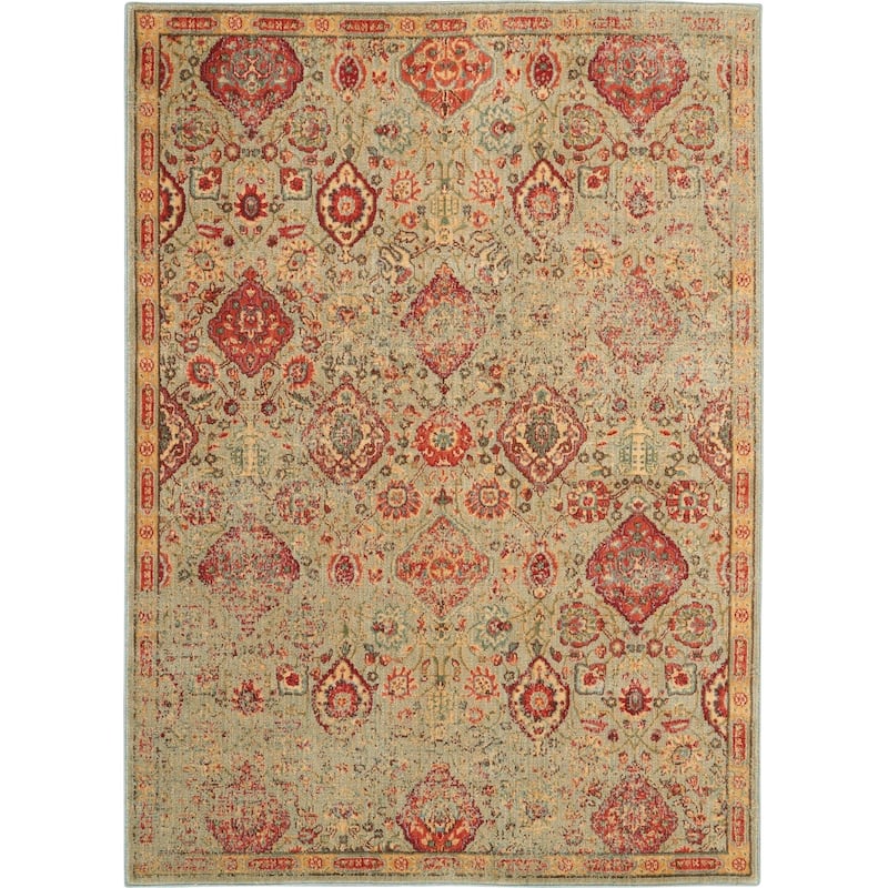 Nourison Somerset Vintage Traditional Brick Red Area Rug - 3' 6" x 5' 6" - Light Green - Runner/Rectangle