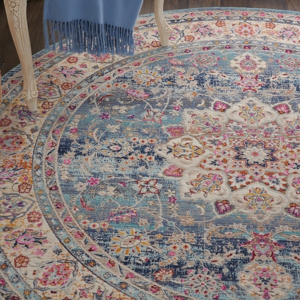 Nourison Vintage Kashan Blue Bohemian Round Rug - 4' Round