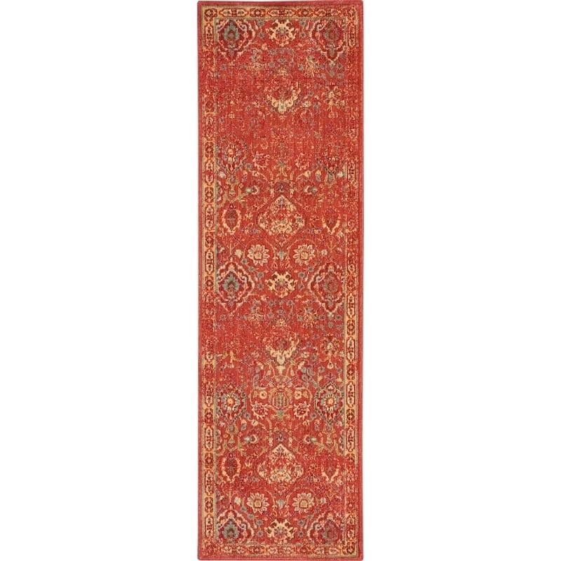 Nourison Somerset Vintage Traditional Brick Red Area Rug - 2'3" x 8' Runner - Brick - Runner/Rectangle