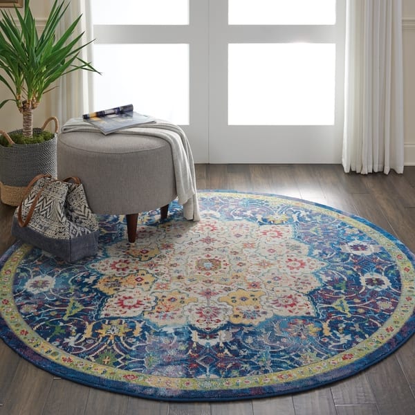 slide 2 of 22, Nourison Global Vintage Blue Medallion Area Rug