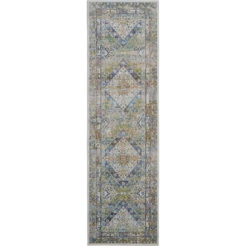 Nourison Global Vintage Blue/Green Traditional Area Rug - 2' 4" x 8' - Blue/Green - Runner/Rectangle