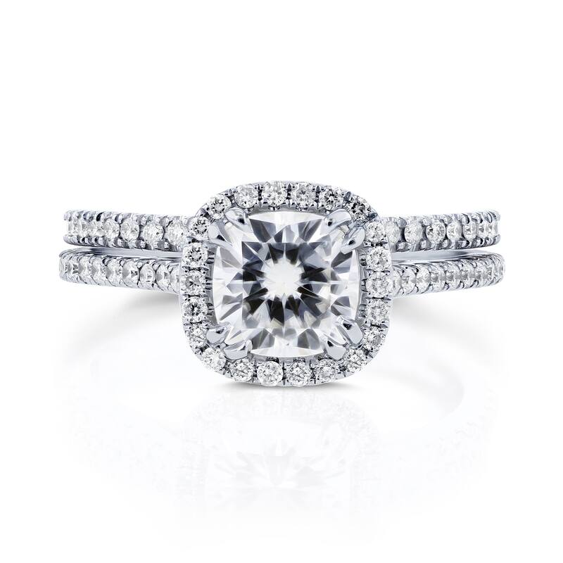 Annello by Kobelli 14k Gold 1 1/2ct TGW Moissanite and Lab Grown Diamond Halo Bridal Rings Set (HI/VS, DEF/VS)