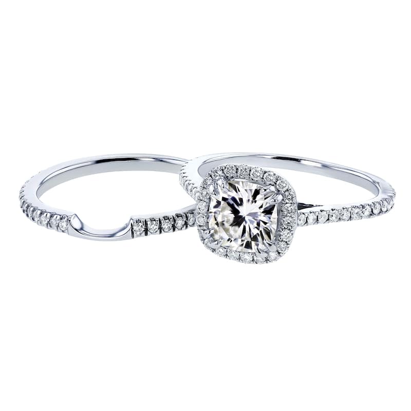 Annello by Kobelli 14k Gold 1 1/2ct TGW Moissanite and Lab Grown Diamond Halo Bridal Rings Set (HI/VS, DEF/VS)