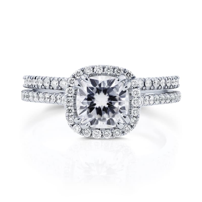 Annello by Kobelli 14k Gold 1 1/2ct TGW Forever One Moissanite and Lab Grown Diamond Halo Bridal Rings Set (DEF/VS)