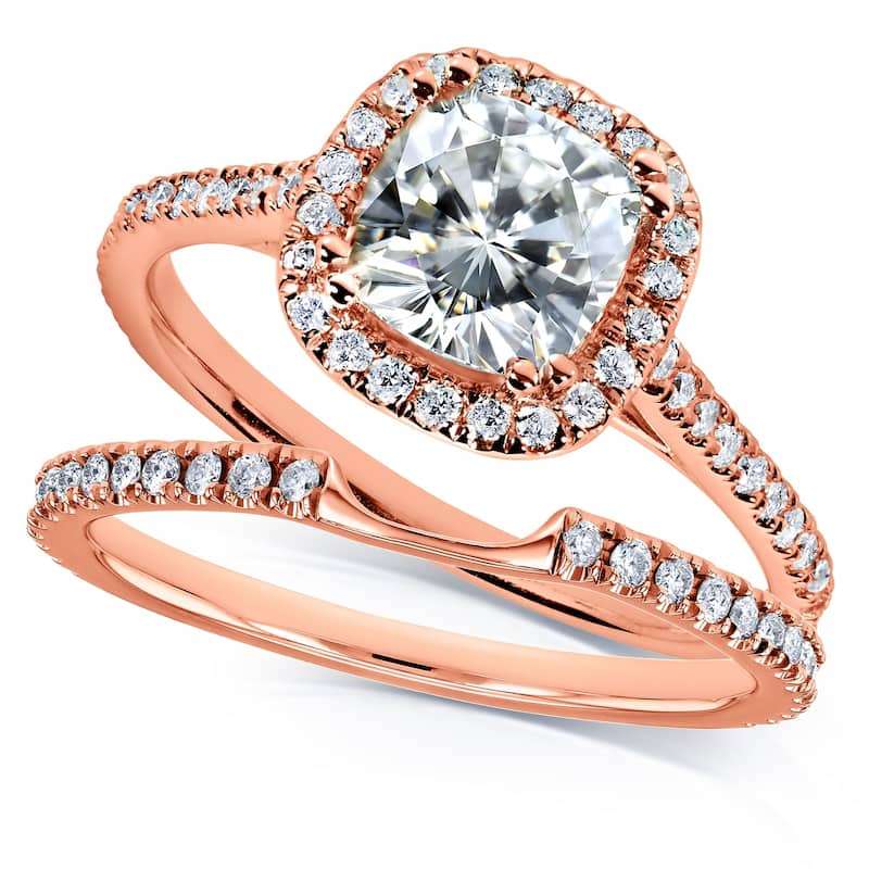 Annello by Kobelli 14k Gold 1 1/2ct TGW Forever One Moissanite and Lab Grown Diamond Halo Bridal Rings Set (DEF/VS)
