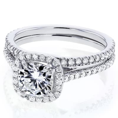 Annello by Kobelli 14k Gold 1 1/2ct TGW Forever One Moissanite and Lab Grown Diamond Halo Bridal Rings Set (DEF/VS)