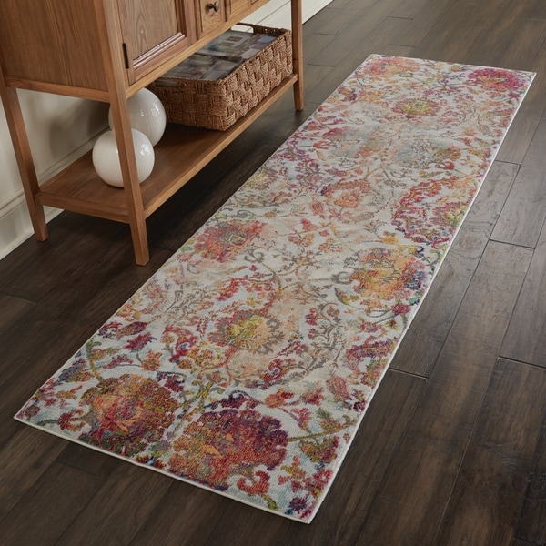 Nourison Global Vintage Ivory/Orange Damask Area Rug. Opens flyout.