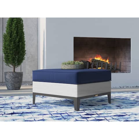 Tommy Hilfiger Hampton Outdoor Ottoman, Coastal White and Navy