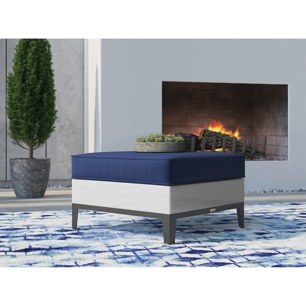 Shop Tommy Hilfiger Hampton Outdoor Ottoman, Coastal White and Navy - Free Shipping Today ...