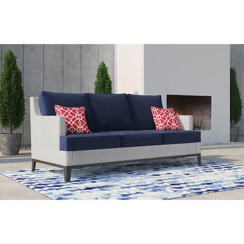 Tommy Hilfiger Hampton Outdoor Mesh Sofa, Coastal White and Navy